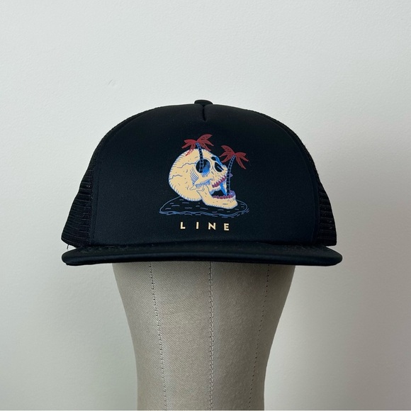 Line Skis Black Trucker Hat with Skull Palm Design - Picture 2 of 7